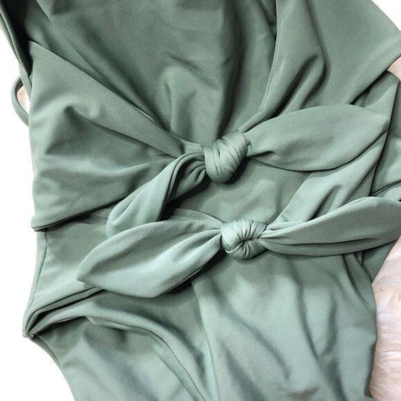 VERONICA BEARD Tie up One Piece Olive Green Pushup Size Small Swimsuit - Picture 2 of 10